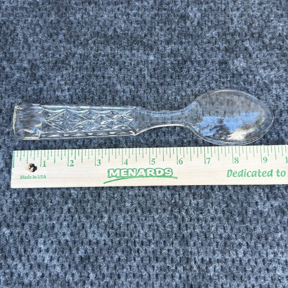 Vintage Clear Pressed Glass Serving Spoon Diamond Point Star Pattern 9 Inch